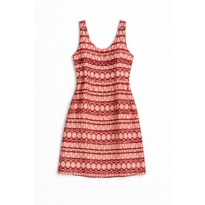 Waverly Grey 100% Silk Dress Womens 8 Red Chain Geometric Print Shift USA Made